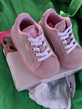 Puma Pink Suede Kids Sneakers with Silver Accent